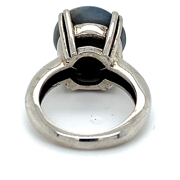 Blue Star Sapphire 14.01ct Platinum Silver Ring - Picture 5 of 7